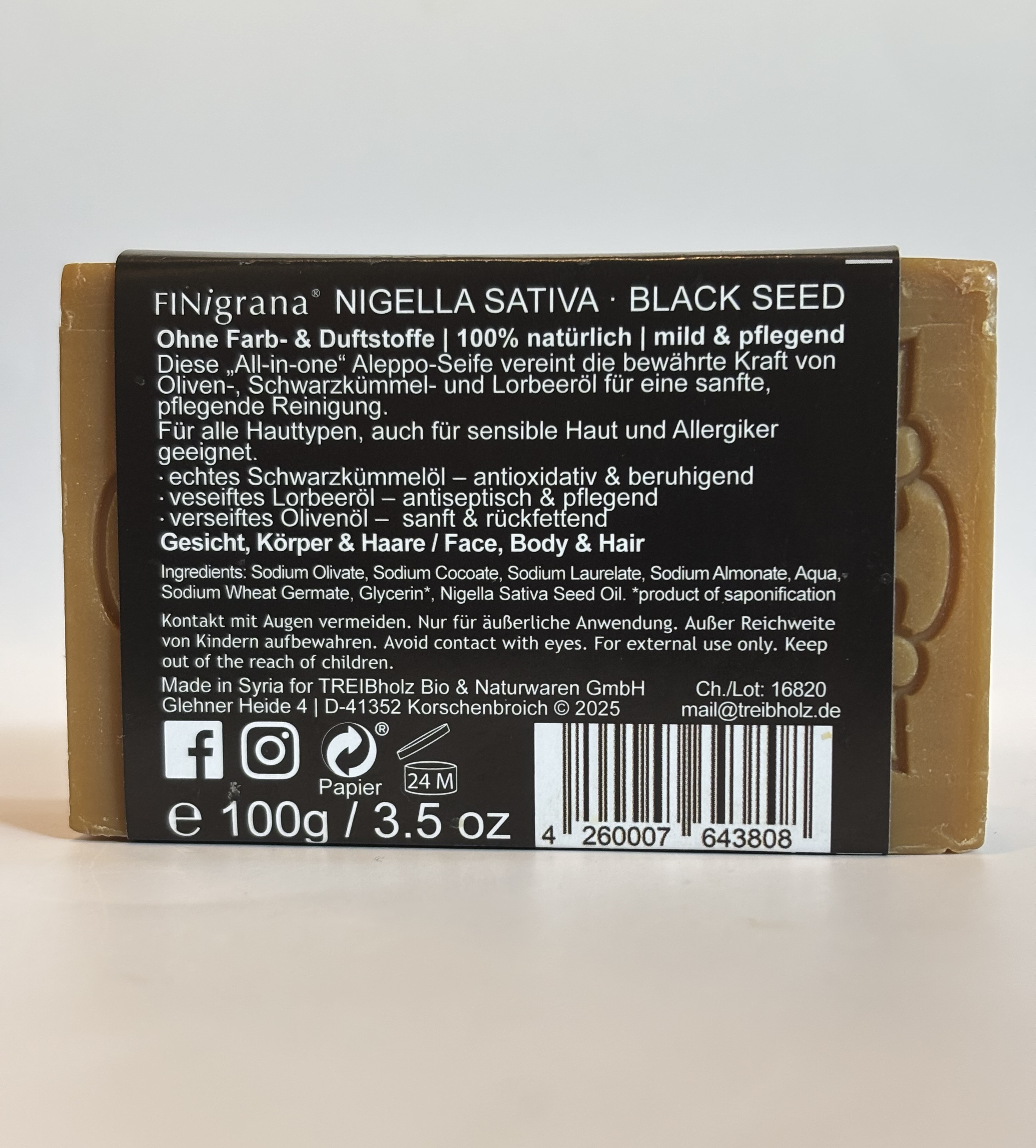 FINingrana® Aleppo Seife Nigella Sativa 100g