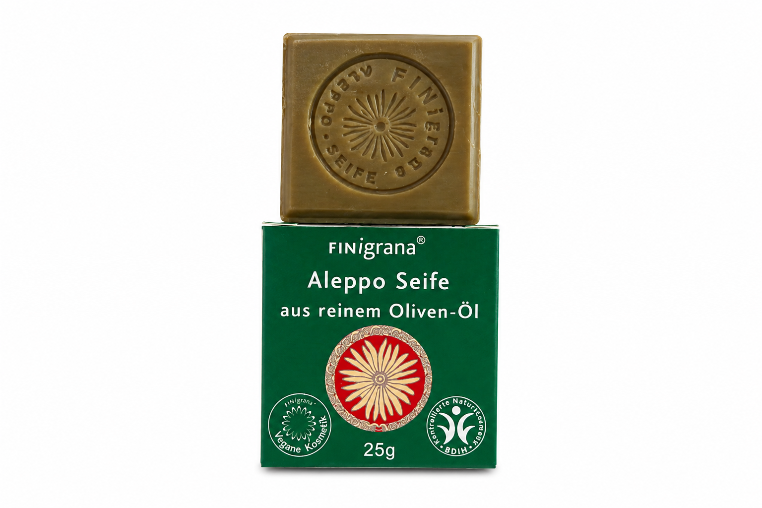 Aleppo-Seifen quatratisch in Box 25g