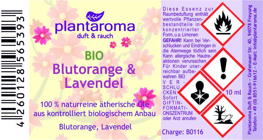 plantaroma Bio Blutorange Lavendel 100% naturreines ätherisches 10ml